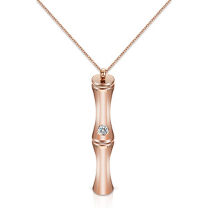 Parure de bijoux en alliage de zinc, or rose, motif bambou, sertie de diamants, avec boucles d'oreilles et collier, motif végétal, sertissage griffe 28MM, idéale pour les soirées - Product Image 2