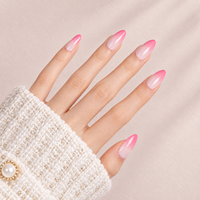 Lot de 32 faux ongles à presser en amande, dégradé rose vif laiteux, en ABS durable, pour nail art DIY des doigts