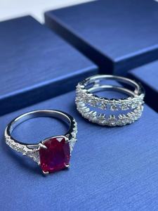 925 <b>Silver</b> Cultivated Ruby <b>Stacked</b> <b>Ring</b> Shining Fashionable Engagement Proposal Daily Surprise Gift for Girls L - Product Image 5