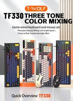 T-WOLF TF330 Keyboard Gaming Berkabel dan Kit Mouse 7200DPI Efek Cahaya RGB 98 Tombol Keycaps Dapat Dilepas Kombinasi Keyboard dan Mouse Nirkabel