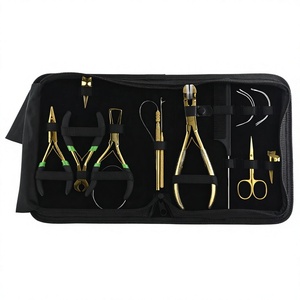 Kit d'outils pour extensions capillaires en acier inoxydable doré, 10 pièces, pour salon, avec outil de tirage, aiguille de type C et pince à presser les mèches – Vente chaude - Product Image 1