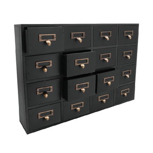 Armoire de pharmacie rectangulaire <span class=keywords><strong>à</strong></span> 16 <span class=keywords><strong>tiroirs</strong></span> avec poignées métalliques, en bois noir rustique, boîte de rangement pour herbes, classique, faite <span class=keywords><strong>à</strong></span> la main, pour bureau - Product Image 1