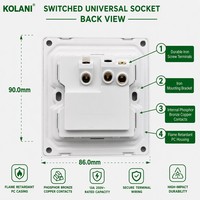 Prise murale universelle multifonction Kolani Factory OEM ODM UK 1 gang avec interrupteur et voyant néon, 13A, en PC ignifuge