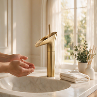 Robinet de salle de bain antique en laiton, à poser sur comptoir, mitigeur eau chaude et froide, style cascade