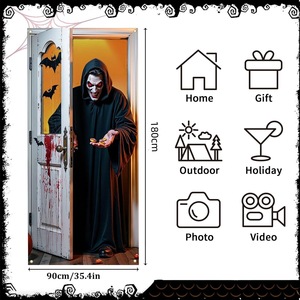 Cubierta de Puerta de <span class=keywords><strong>Vampiro</strong></span> para Halloween, Decoraciones Espeluznantes de Huellas de Sangre y Murciélagos para Fiestas de Casas Encantadas, Trucos, Decoraciones de Pared para el Hogar en Días Festivos - Product Image 6