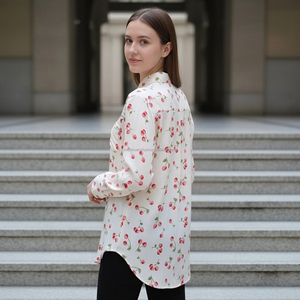 Camisa de Seda con Botones y Estampado de Cerezas Personalizada para <span class=keywords><strong>Mujer</strong></span>, Blusa Informal para Dama - Product Image 2