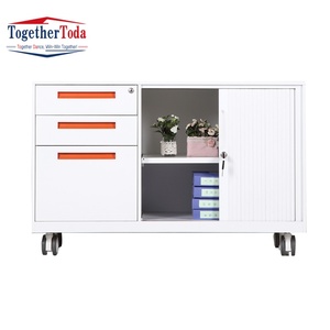 Archivador Metálico Ignífugo con Puerta Corredera, 4 Cajones con Cerradura, Mueble de Almacenamiento con Ruedas para Oficina, Escuela o Apartamento - Product Image 1