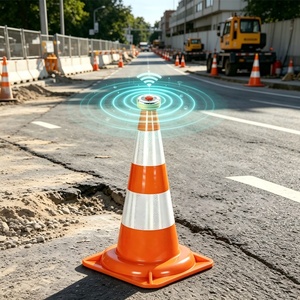Cono di segnalazione stradale con indicatore LED lampeggiante di emergenza, GPS e connettività IoT - Product Image 1
