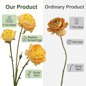 Pivoine artificielle à 3 têtes avec bords brûlés, 60 cm, fausse pivoine, têtes de 5-7 cm, tissu anti-décoloration, pour décoration de mariage, hôtel, maison, événements, vente en gros, OEM, ODM - Product Image 3