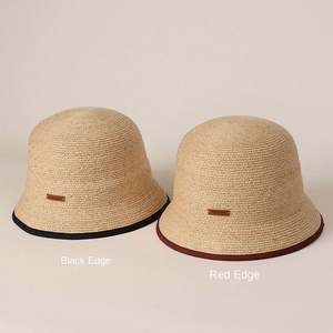 2025 Summer Women Fashion Raffia Straw Bucket Hat Simple Outdoor Travel Beach Sun Hat PU <b>Patch</b> Logo Sunscreen Fishermen Hat - Product Image 2