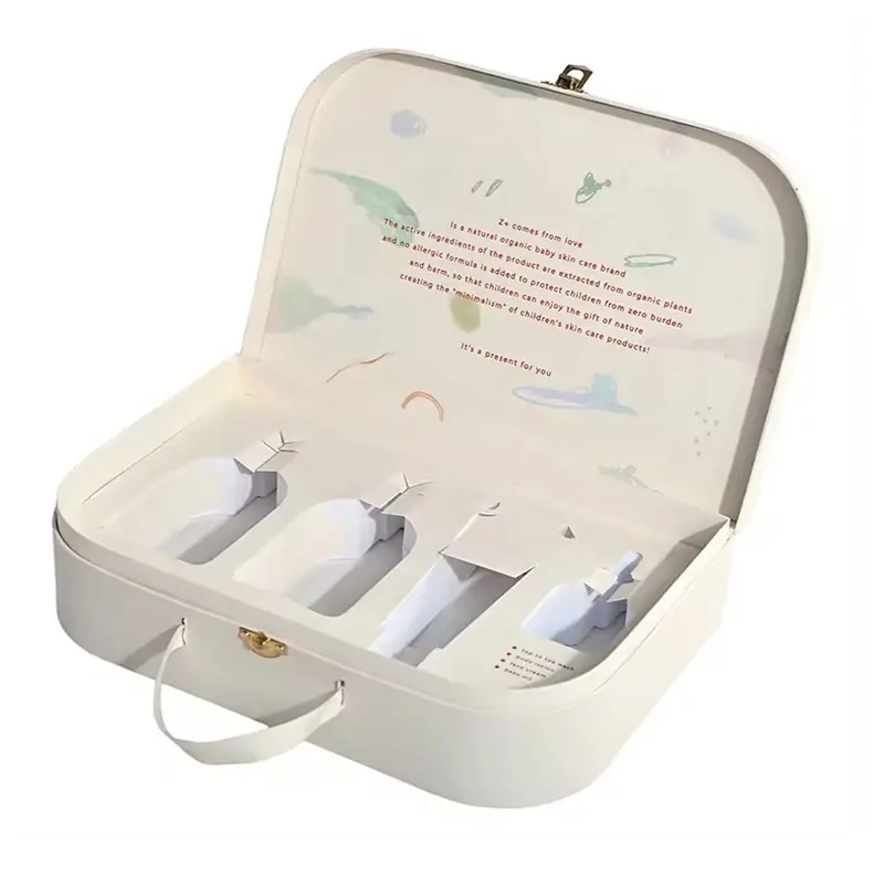 Buy eco-friendly baby body lotion suitcase packaging With Handle recyclable beauty suitcase with paper tray