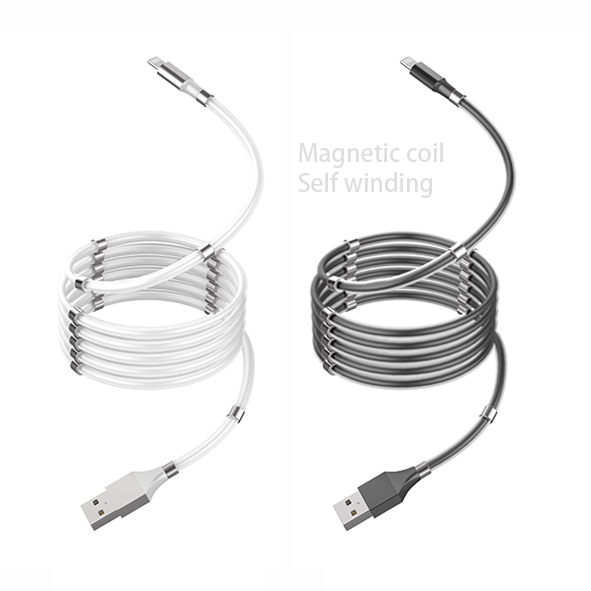 Magnetic Coil Self Winding 5A Fast Charging Pure Copper USB 2.0/Micro USB/Type-C 8-Pin Retractable Data Cables Custom Computer