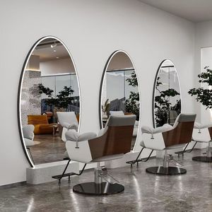 <b>Net</b> Red Mirror Barber Shop Mirror Table Floor Double-sided Ironing Mirror Hair Salon Haircut With LED <b>Light</b> - Product Image 2