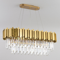 Lustre rectangulaire en cristal et acier inoxydable doré, design italien, E14 AC, hauteur réglable, grand modèle, éclairage rustique pour cuisine et maison
