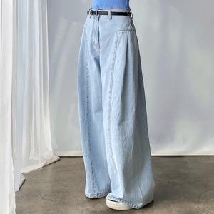 Jean large délavé taille haute plissé pour femme, coupe ample, style mode - Product Image 2