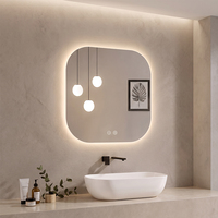 Miroir de salle de bain LED rétroéclairé carré arrondi, anti-buée, à commande tactile, miroir de vanité intelligent, miroir mural pour hôtel et maison
