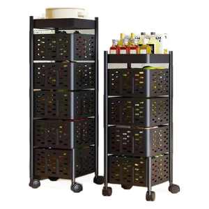 Multi Layer Rotatable Kitchen Storage <strong>Rack</strong> With <strong>Wheels</strong> for Home Floor Standing Fruit <strong>Vegetable</strong> Basket Storage - Product Image 1