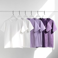 T-shirt à manches courtes en coton pur épais 400g, couleur unie Taro Grape Iris, style japonais, col rond, coupe ample, charmant