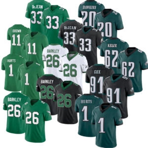 Camisetas de Fútbol Americano de EE. UU. 26 Saquon Barkley 1 Jalen Hurts 33 DeJean 11 Brown 62 Kelce 6 Smith, Camisetas Bordadas en Verde Kelly - Product Image 1