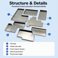 Pelindung EMI Logam Custom Berlapis Timah untuk PCB, Penutup RF Shielding untuk Papan Sirkuit, Baja Berlapis Timah dengan Toleransi Presisi 0.03mm