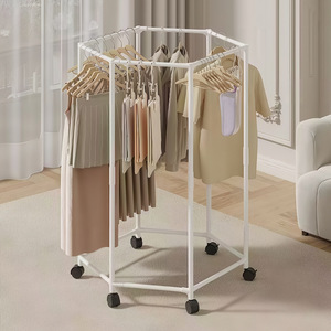 Hexagonal Rotating Floor Standing <b>Clothes</b> <b>Rack</b> With Wheels For Home Use Clothing Organizer Drying <b>Rack</b> - Product Image 2