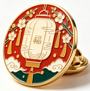 Pin de Solapa Personalizado de Esmalte Duro, Pin Redondo de Metal, Linterna China, Flor de Ciruelo, Chapado en Oro, Regalo de Recuerdo - Product Image 3