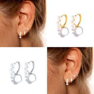 Joyería Fina, Joyería Chapada en Oro de 18k, Pendientes de Plata de Ley, Joyería con Tres Perlas - Product Image 6