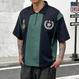 Camisetas Polo Casuales a Rayas con Cierre de Cremallera, Logotipo Bordado, Estilo Holgado, Camiseta de Algodón Grueso Personalizada, Camiseta Extra Grande - Product Image 1