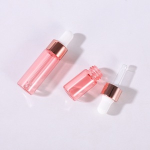 Pink Glass Dropper Bottle Square Shape Skin Care Serum <b>Container</b> Clear Surface Rose Gold Cap PP Collar - Product Image 2