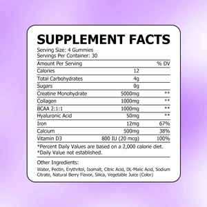 Factory Direct Creatine for Women Gummies with Total Carbohydrates Supports Lean Muscle Growth Stronger Muscles Better Recovery - Product Image 2