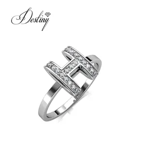 Sterling Silver 925 Premium Austrian Crystal Jewelry Honey Ring 18k Gold Plated Letter H For Women Destiny Jewellery