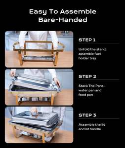 Plat à Frotter Moderne en Acier Inoxydable de 9 Pintes, Lot Élégant Or et Argent, Réchaud de <span class=keywords><strong>Buffet</strong></span> pour Cuisine Professionnelle - Product Image 6