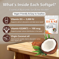 Compléments alimentaires de santé à marque privée OEM, naturels, 2-en-1, vegan, vitamine D3 & K2 MK7 en gélules molles avec huile de noix de coco MCT