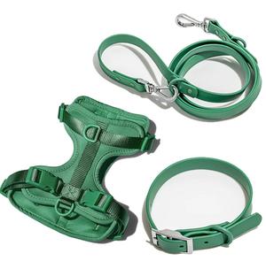 カスタム卸売3PK防水PVC犬猫首輪ペットハーネスとリーシュ亜鉛合金バックルソリッドパターン - Product Image 1