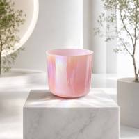 Bol chantant en cristal rose irisé accordé sur 432 Hz, ensemble professionnel pour bain sonore avec maillet et anneau en O pour la méditation et le yoga