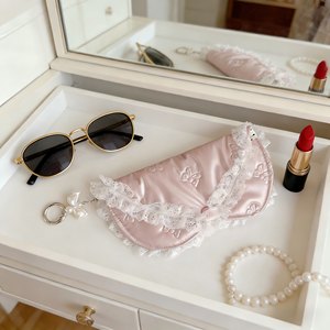 Heart-Shaped Glasses Bag with Lace Trim - Button-Closure Sunglasses <strong>Holder</strong> for Home &amp; Outings, Stylish Eyewear Storage Bag - Product Image 3