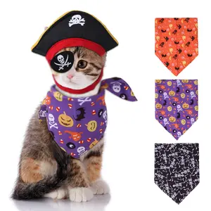 卸売面白いペットの頭飾りハロウィーンの装飾猫と犬のアクセサリーペットコスプレ海賊コスチューム帽子アイマスク猫バンダナ