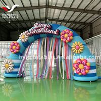 Arche gonflable géante de 8 m avec guirlandes colorées, entrée fleurie pour fêtes et événements, ventilateur intégré, imperméable et durable