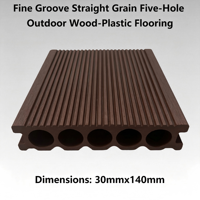 Plancher composite extérieur WPC à grain droit et rainures fines, couleur café foncé, 5 canaux, 30mmx140mm, étanche, pour jardin, système de pose par clic