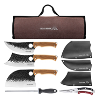 Ensemble de 9 couteaux de cuisine forgés à la main, en stock aux États-Unis, comprenant un couteau de chef, un couteau à viande, un couteau à filet de poisson, avec housse de protection, ciseaux, aiguiseur et rod.