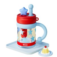 Bouteille d'eau PC tendance d'été, design de dessin animé inspiré de la dopamine, avec poignée portable et paille ; Résistante aux hautes températures pour thé et eau