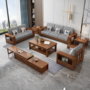 Chinese Style Solid Wood Sofa Set L-Shaped <b>Storage</b> Living Room Furniture Modern Minimalist Fabric Sofa for Small Apartment - Product Image 1