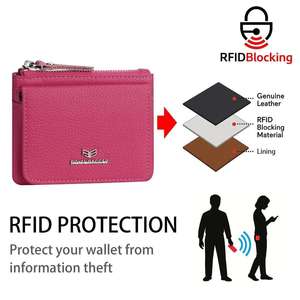 Porte-monnaie en cuir véritable pour femme - Petit portefeuille anti-RFID avec fermeture éclair pour usage quotidien RB3200 - Product Image 3