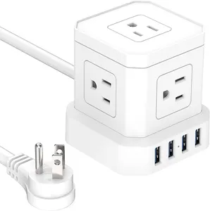 Enchufe de extensión estándar de EE. UU., tira de alimentación USB americana, adaptador de viaje, 5 tomas de EE. UU., 4 interruptores inteligentes USB, enchufe para oficina