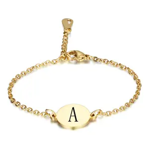 Pulseira de aço inoxidável, bracelete elegante de aço inoxidável, banhado a ouro 18k, 26 inicias, carta, para mulheres