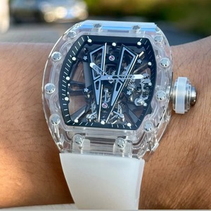 Montre mécanique squelette de luxe pour homme, de haute qualité, avec boîtier tonneau, bracelet en caoutchouc, cadran à aiguilles, tourbillon, pour affaires et sport - Product Image 5