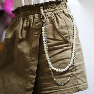 Double Layered Pearl <b>Chain</b> For Pants Unisex Hip Hop Korean Style <b>Waist</b> <b>Chain</b> Daily Wear Imitation Pearl Geometric Design - Product Image 3