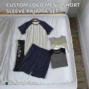High Quality Custom Logo <b>Men's</b> <b>Short</b> Sleeve Modal Waffle Thermal Fashion Sleepwear Summer Casual <b>Pajama</b> <b>Shorts</b> <b>Set</b> - Product Image 2