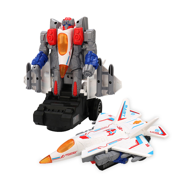 B/O Battery Plastic Model Plane Transform Robot Toy Set with Light Music Mist Spray