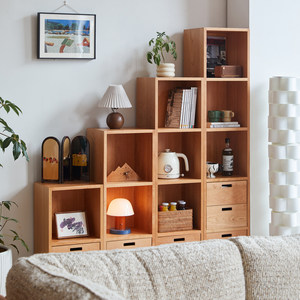 Mueble de Almacenamiento Modular Minimalista Moderno de Madera Maciza con Estantes Abiertos y Cajones, Librería de Combinación Libre para Sala de Estudio - Product Image 1